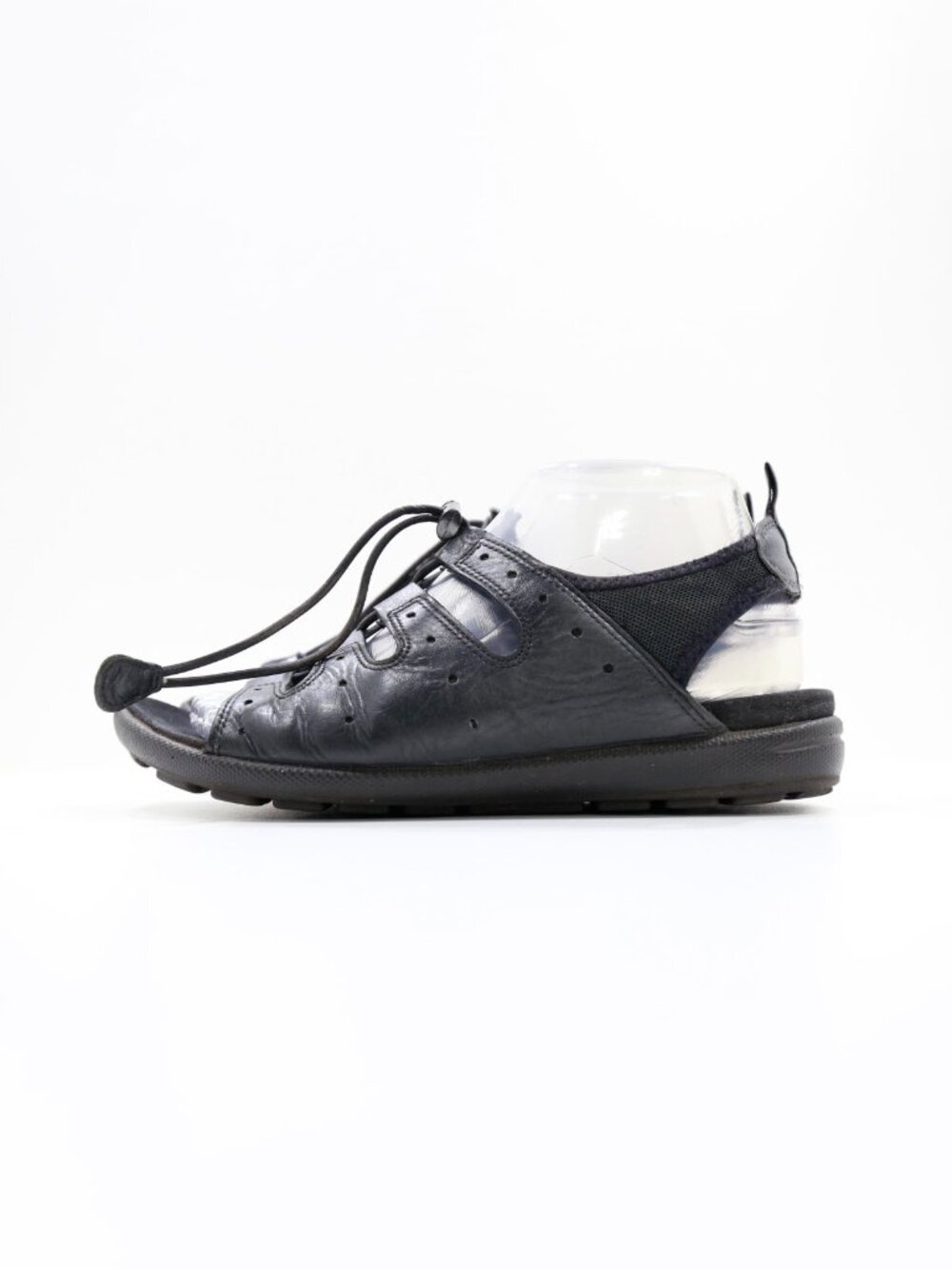 Ecco Jab Toggle Black Leather Lightweight Flat Comfort Sandals - 8/EU 39
